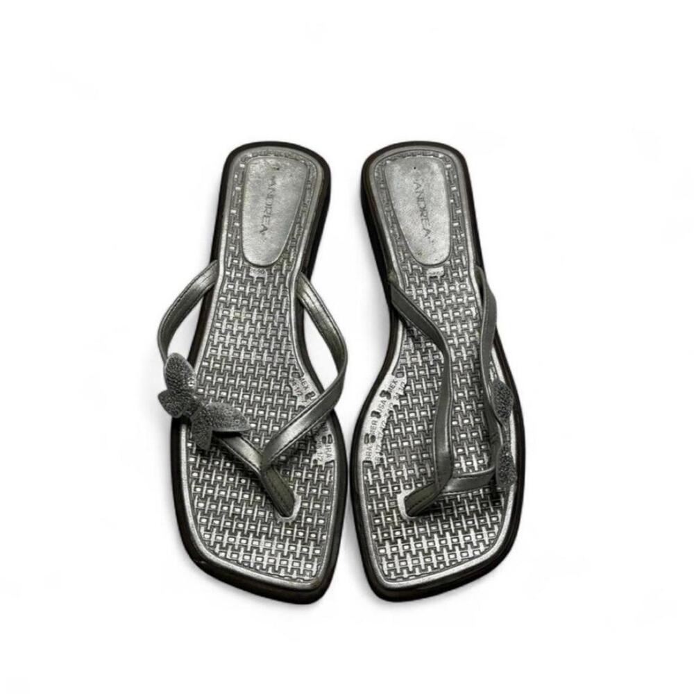 Y2K Square toe sandals Andrea silver butterfly flip flops size 7 1/2 just Andrea